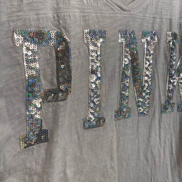 PINK Victoria’s Secret Watercolor Sequin Bling Oversized White T-Shirt, M - Picture 4 of 6